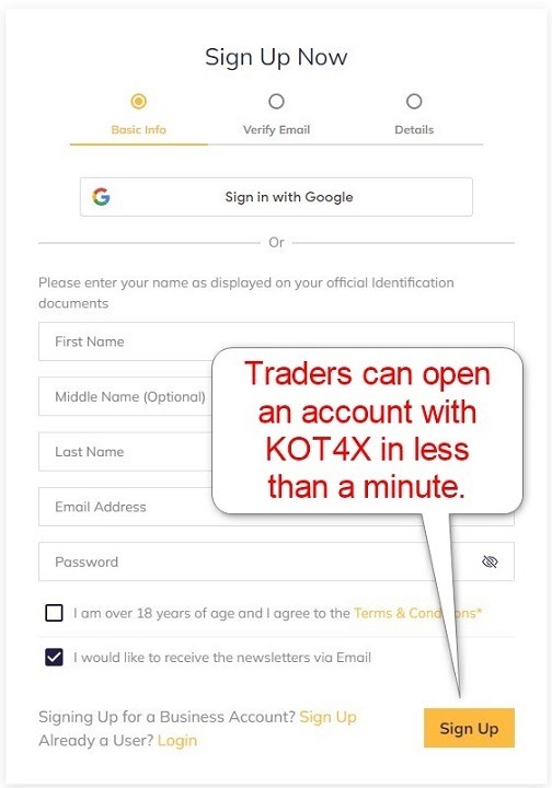 KOT4X Account Opening KOT4X Account Opening